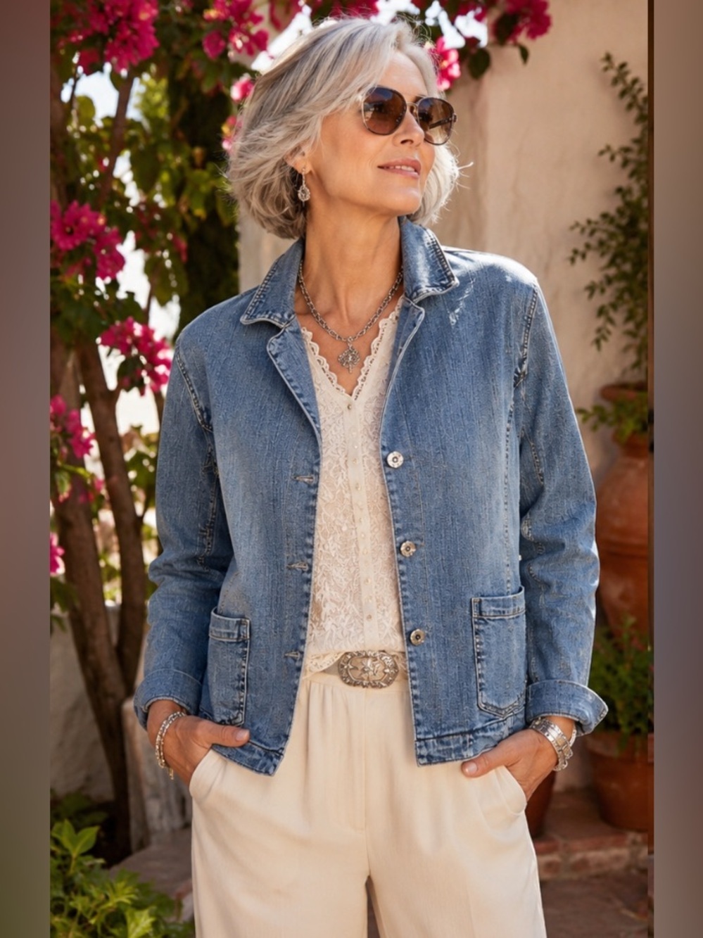 Chicos platinum bedazzled denim jacket